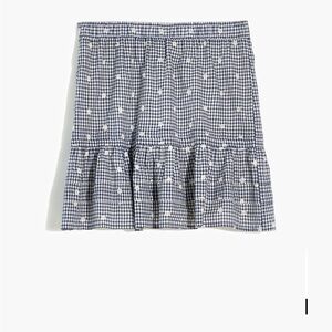 Madewell Embroidered Tiered Pull-on Gingham Check Mini Skirt